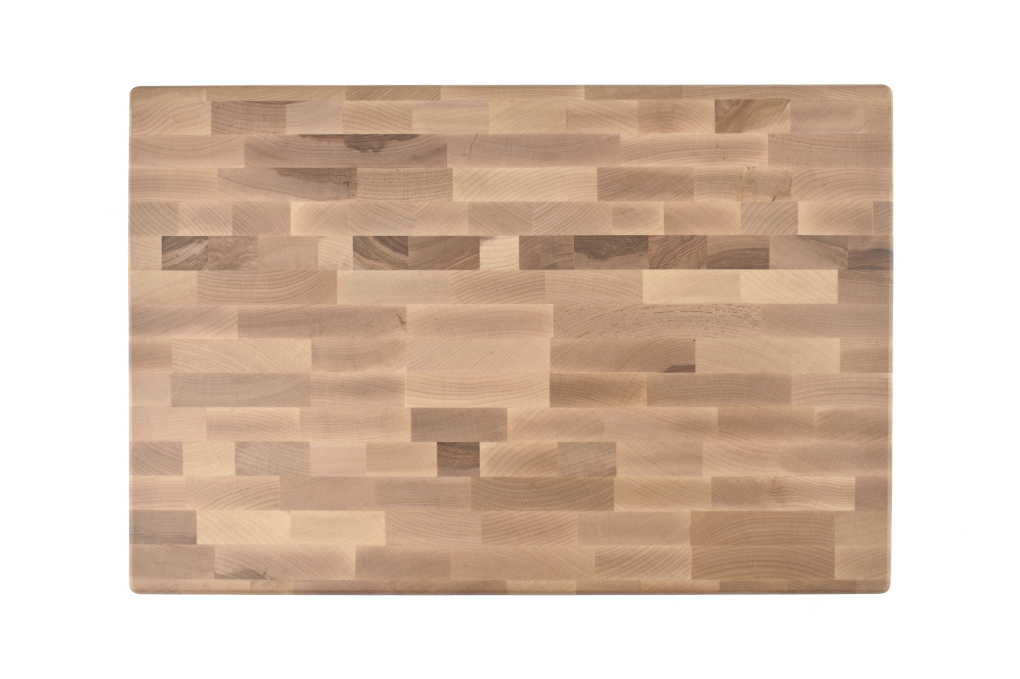 End grain butcher block with side handle indents 