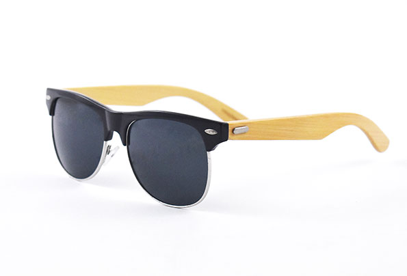 Polarized Sunglasses with Rounded Frames and Bamboo Arms